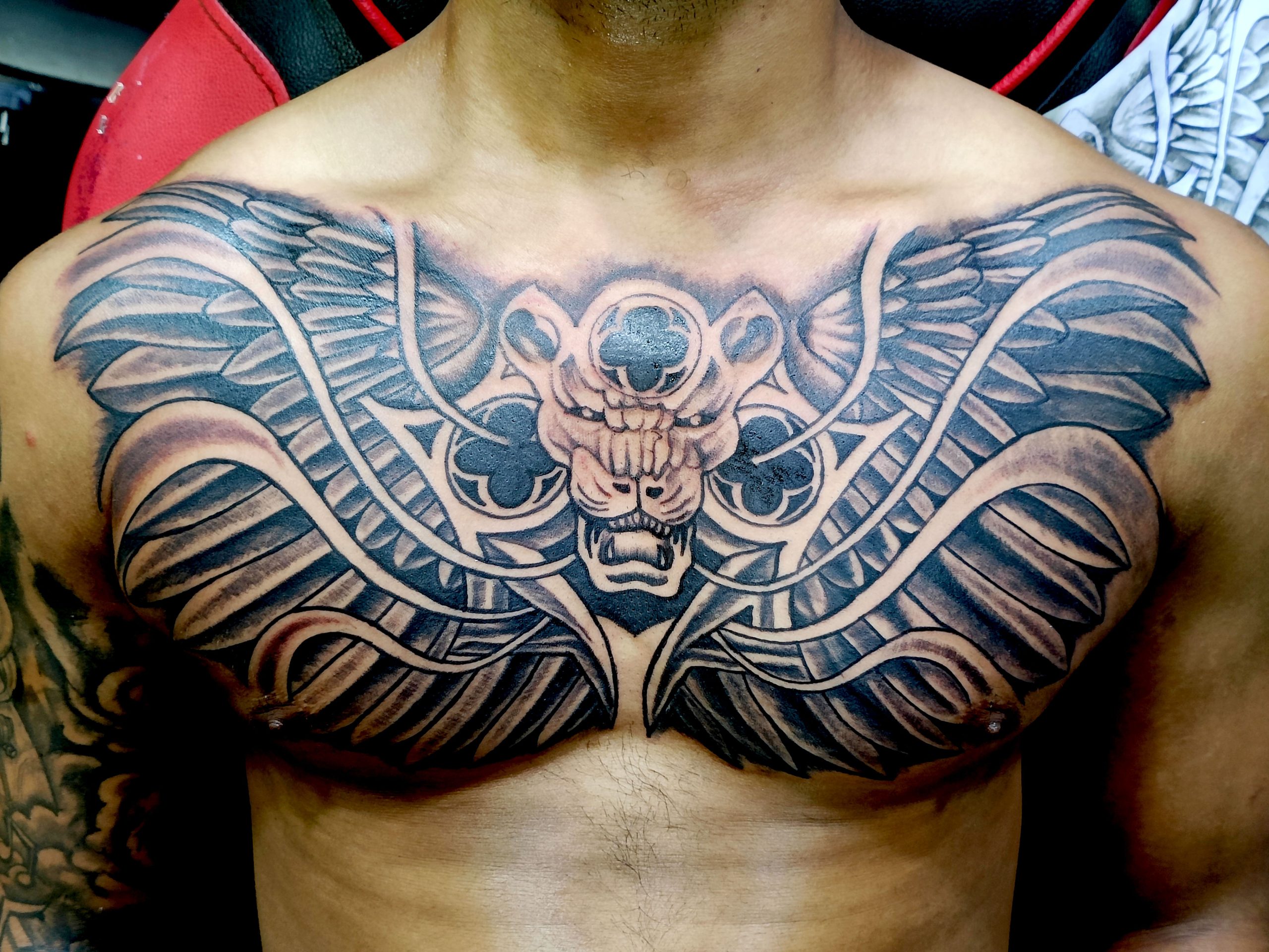 Custom chest piece design made by me🫡🔥#screammovie #tampa #tampabay ... |  Custom Tattoo | TikTok