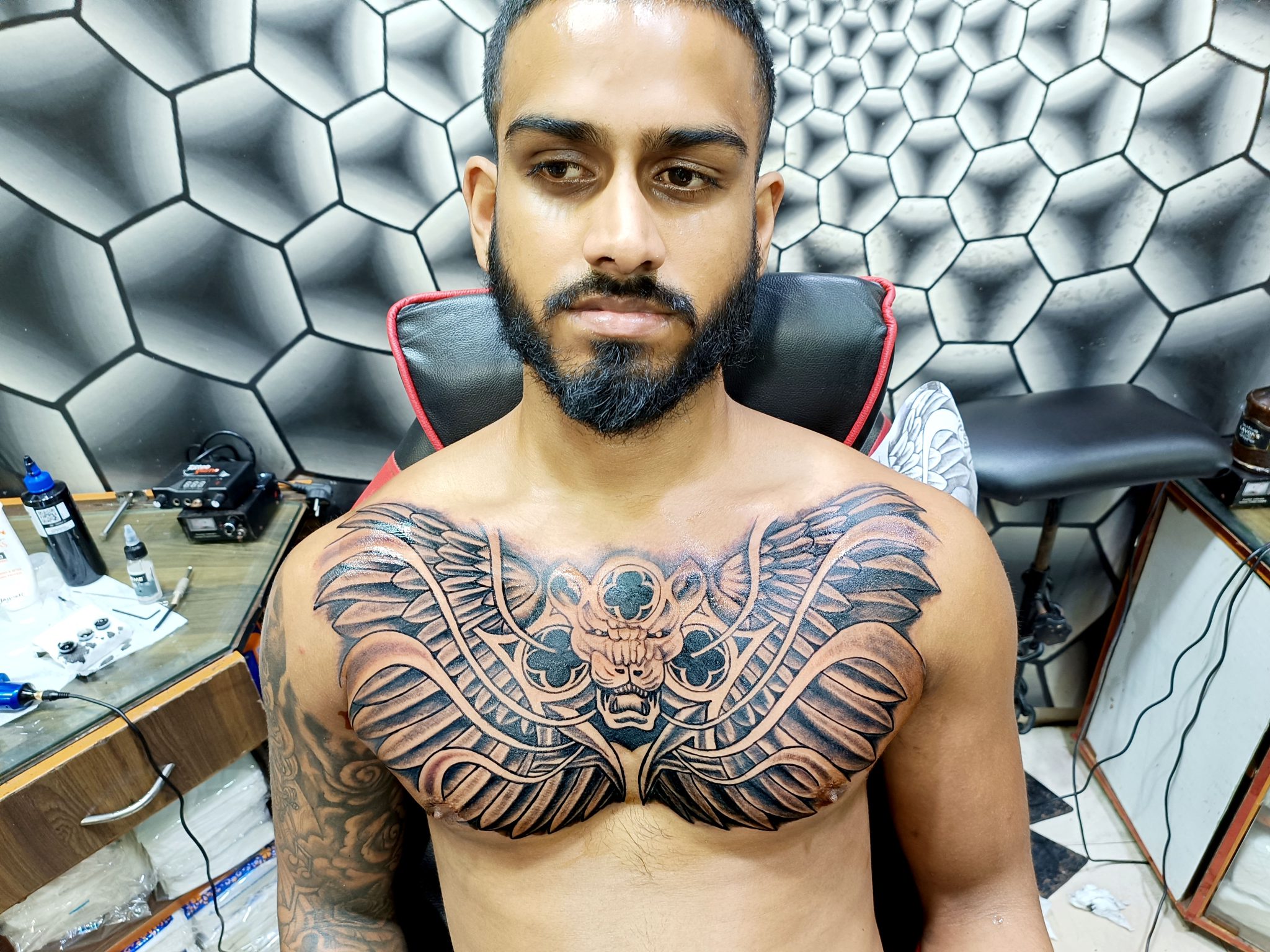 Skull with Wings Chest Tattoo: A Mesmerizing Artwork by Gupta Tattoo Goa